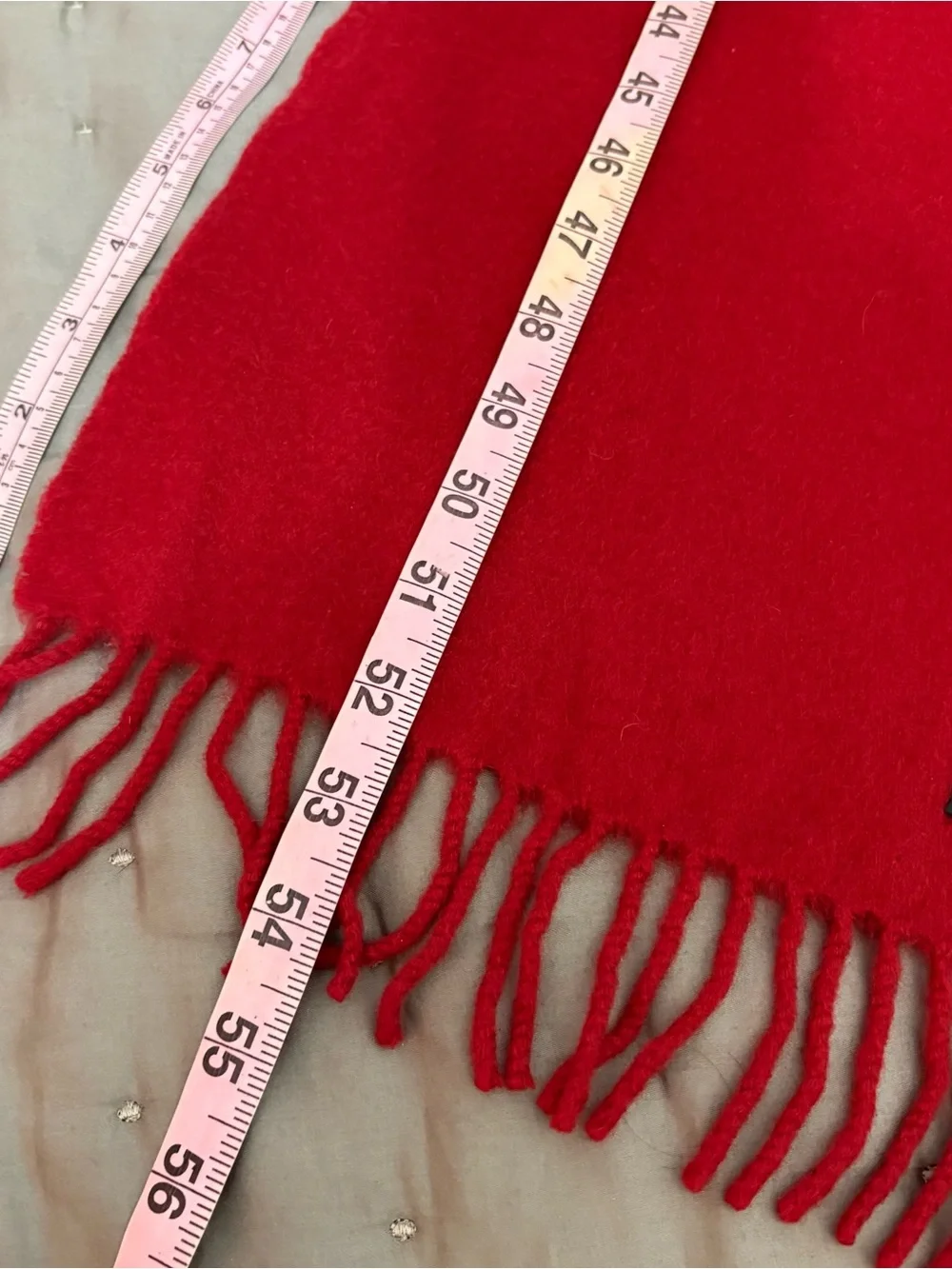 Cashmere Vibrant Red Fringe Scarf, 52x12